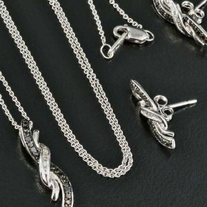 Black & White Diamond Earrings and Necklace 💎 Sterling Silver Diamond Accents